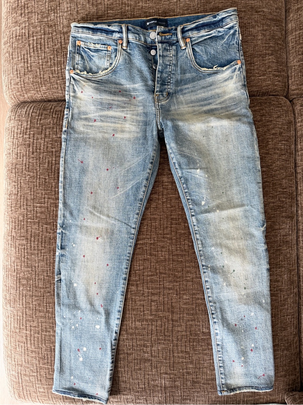 Light Wash Paint-Splatter Skinny Jeans
